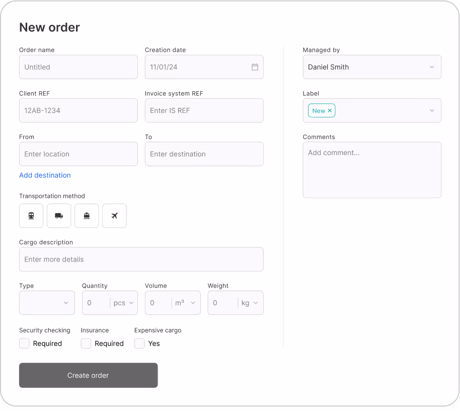 Logistics SaaS Platform - Заполнение карточки